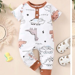 Baby Dinosaur Print Short Sleeve Jumpsuit